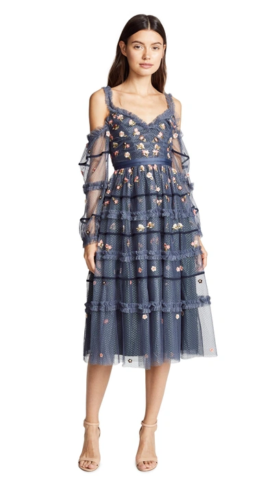 Shop Needle & Thread Celeste Dress In Dust Navy
