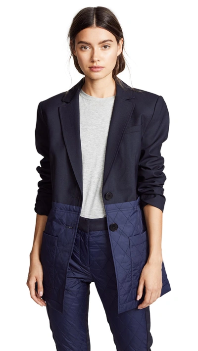 Shop Tibi Quilted Combo Blazer In Navy