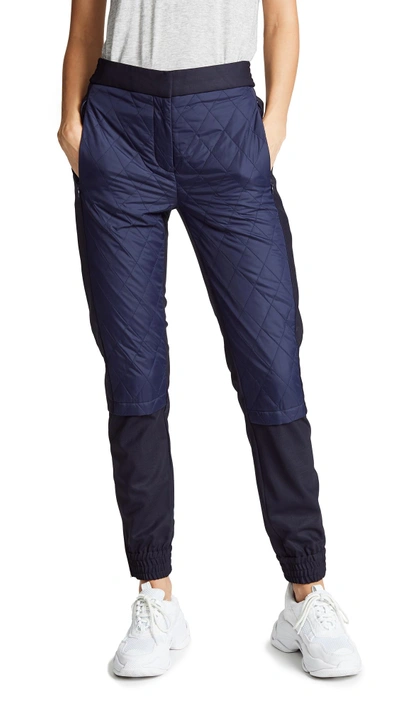 Shop Tibi Quilted Layer Joggers In Navy