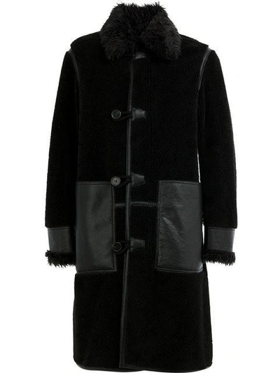 Shop Stella Mccartney Faux Fur Trimmed Leather Patch Coat - Black