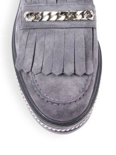 Shop Stuart Weitzman Bmoc Chain & Suede Kilt Loafers In Slate