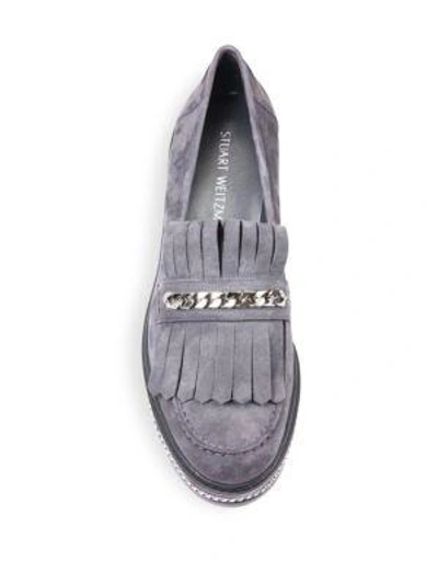 Shop Stuart Weitzman Bmoc Chain & Suede Kilt Loafers In Slate
