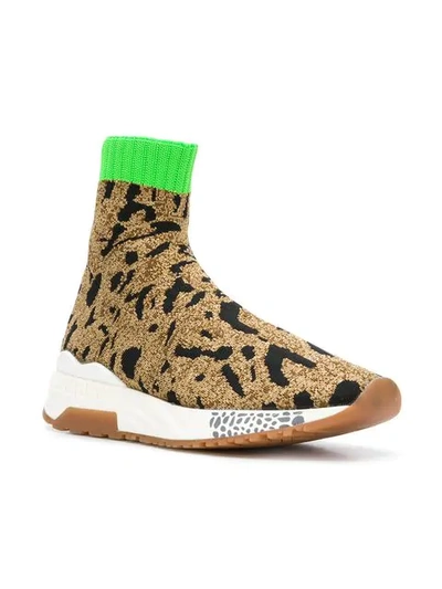 Shop Versace Printed Sock Sneakers In Brown