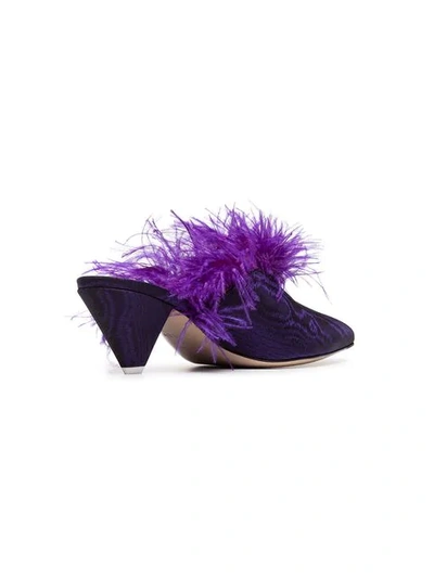 Shop Attico Purple Cara 45 Feather Embellished Moiré Mules