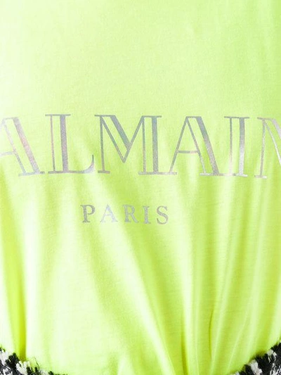 Shop Balmain Round Neck Logo T-shirt - Yellow