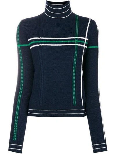 Shop Carven Striped High Neck Knit Sweater In Blue