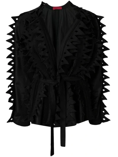 Shop Di Liborio Serrated Detail Belted Jacket - Black