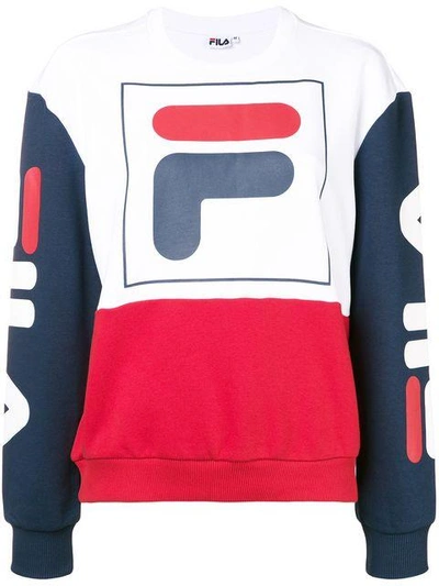 Shop Fila Logo Colour Block Sweatshirt - White