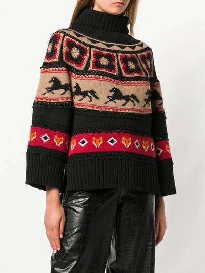 Shop Alberta Ferretti Intarsia-knit Turtleneck Jumper In Black