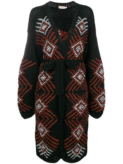 Shop Oneonone Pattern Loose Cardi-coat - Black