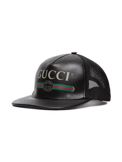 Shop Gucci Black Faux Leather Trucker Cap In 1060 Black