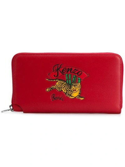 Shop Kenzo Embroidered Purse In Red