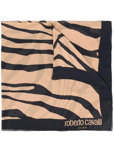 Shop Roberto Cavalli Tiger Print Scarf - Neutrals