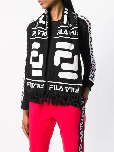 Shop Fila Logo Pattern Scarf  In Black