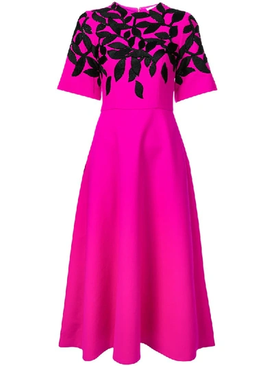 Shop Oscar De La Renta Leaf Embroidered Day Dress In Pink