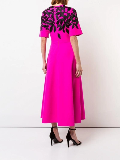 Shop Oscar De La Renta Leaf Embroidered Day Dress In Pink