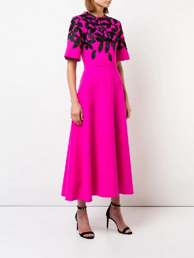 Shop Oscar De La Renta Leaf Embroidered Day Dress In Pink