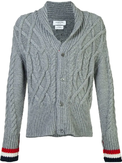 Shop Thom Browne Thick Cable Knit Cardigan In Grey