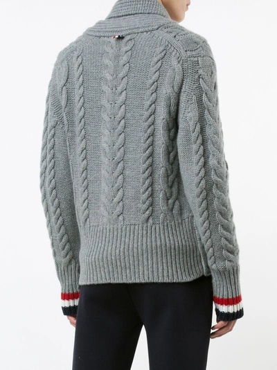 Shop Thom Browne Thick Cable Knit Cardigan In Grey