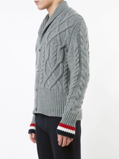 Shop Thom Browne Thick Cable Knit Cardigan In Grey