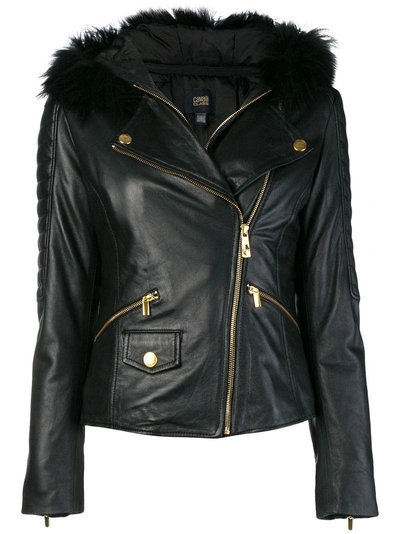 Shop Cavalli Class Fur Collar Jacket - Black
