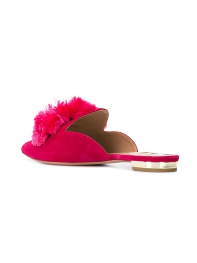 Shop Aquazzura Pompom Slippers - Pink