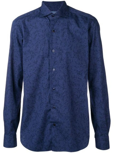 Shop Barba Floral-print Point-collar Shirt - Blue