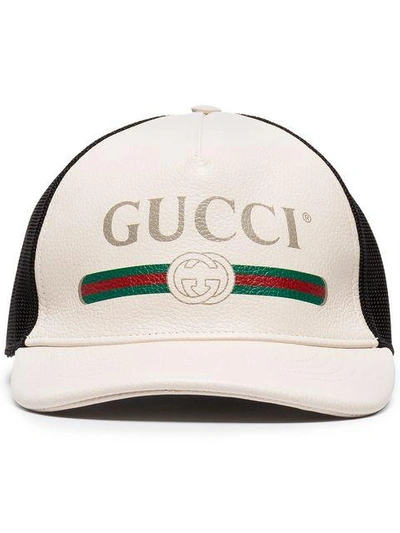 Shop Gucci Logo-print Leather And Mesh Baseball Cap - White