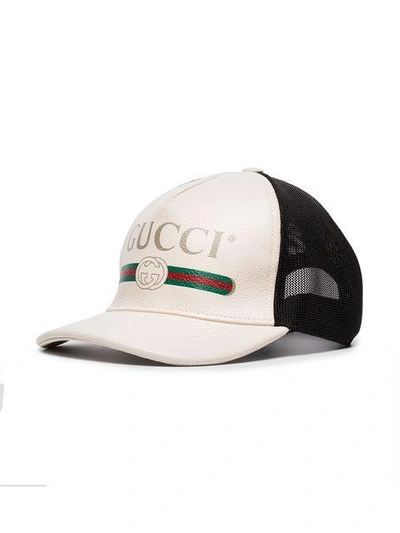 Shop Gucci Logo-print Leather And Mesh Baseball Cap - White