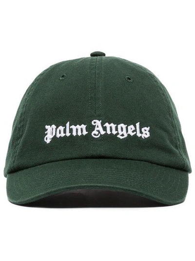 Shop Palm Angels Green And White Logo Embroidered Cap