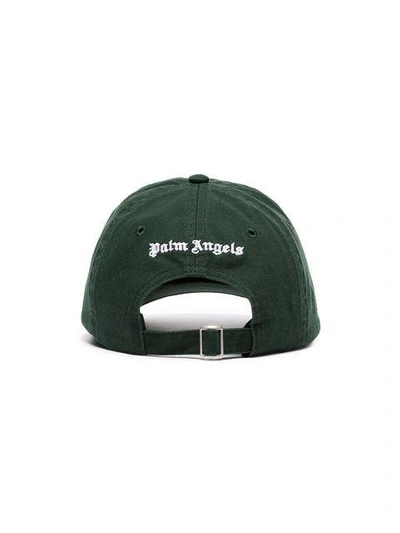 Shop Palm Angels Green And White Logo Embroidered Cap