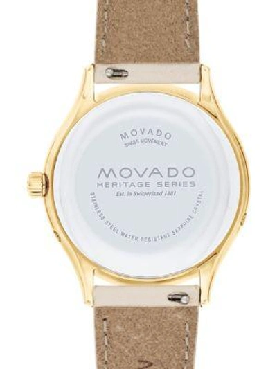 Shop Movado Heritage Celestograf Goldplated Steel Leather-strap Watch In White