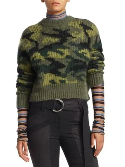 Shop Proenza Schouler Camo Jacquard Knit Cardigan In Military Combo