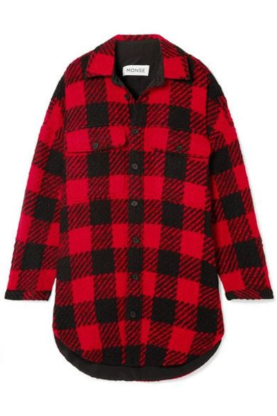 Shop Monse Oversized Checked Wool-bouclé Coat In Red