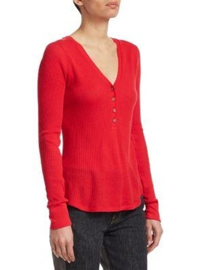 Shop Elizabeth And James Ester Waffle-knit Raglan Top In Bright Red