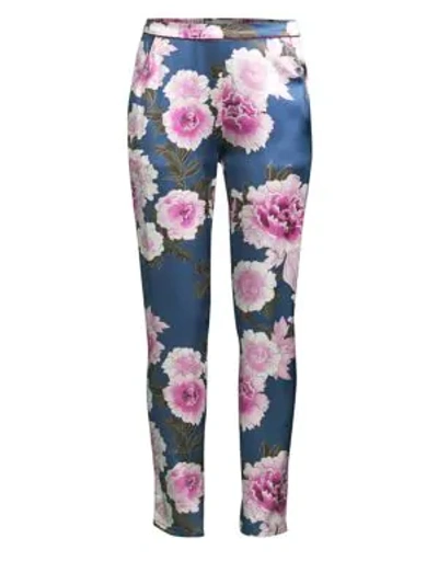 Shop Fleur Du Mal Contrast Back Seam Silk Pajama Pants In Caspian Floral