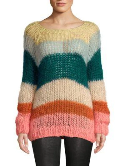 Shop Maiami Mohair Multicolored Stripe Sweater In Vanilla Collar