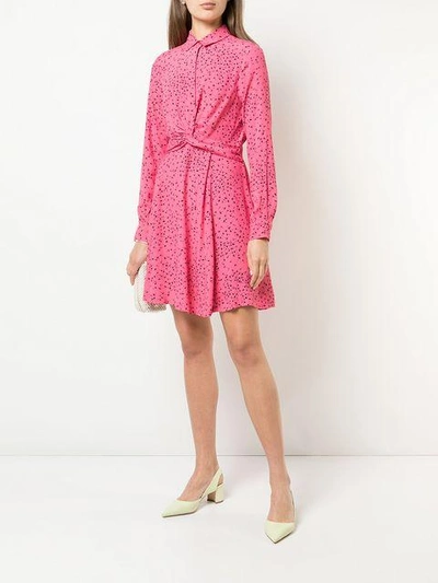 Shop Ganni Leaf Print Wrap Dress In Pink