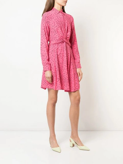 Shop Ganni Leaf Print Wrap Dress In Pink