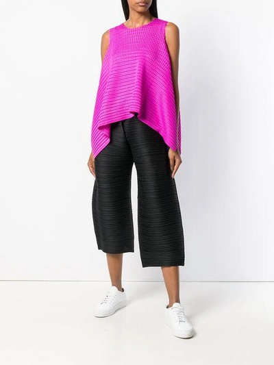 Shop Issey Miyake Pleats Please By  Pleated Wide Leg Cropped Trousers - Black