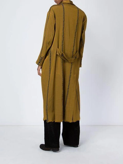 Shop Uma Wang Striped Double Breasted Coat In Brown