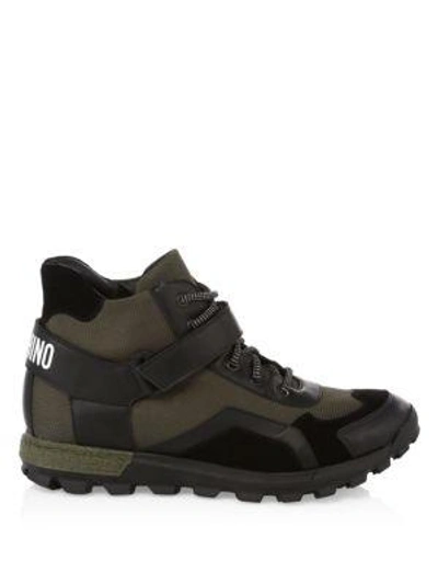 Shop Moschino High-top Chunky Strap Logo Trainers In Green