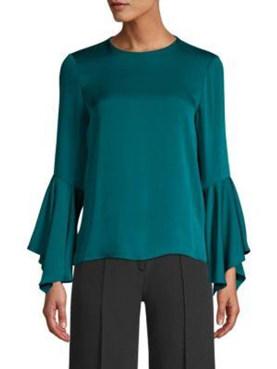 Shop Milly Holly Silk Blend Bell Sleeve Blouse In Peacock