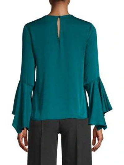 Shop Milly Holly Silk Blend Bell Sleeve Blouse In Peacock