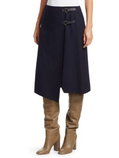 Shop Loro Piana Mayv Double Wool Wrap Skirt In Dark Blue