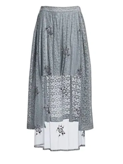 Shop Stella Mccartney Isabella Tulle & Lace Combination High-low Skirt In Dumbo Grey