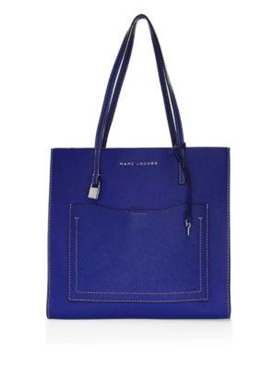 Shop Marc Jacobs Grind T Pocket Leather Tote Bag In Blue