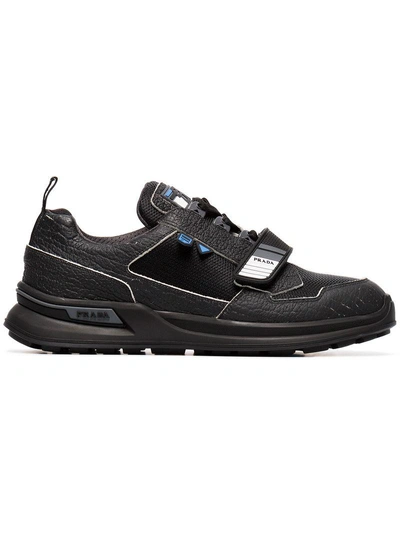 Shop Prada Leather And Technical Fabric Sneakers - Black