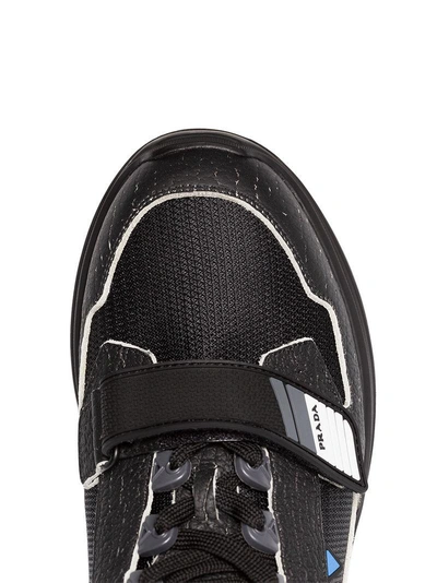 Shop Prada Leather And Technical Fabric Sneakers - Black