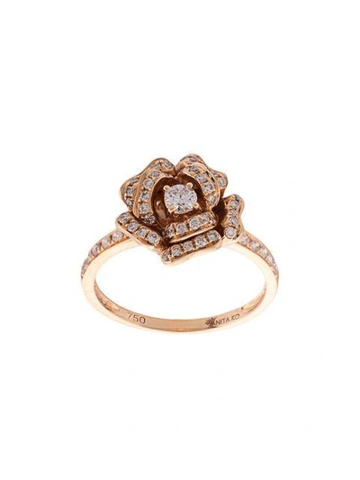 Shop Anita Ko Embellished Rose Ring - Nude & Neutrals